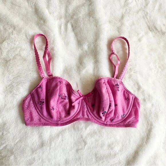 Marks & Spencer Pink Floral Embroidered Lace Bra Women's Size 34C - Picture 1 of 10